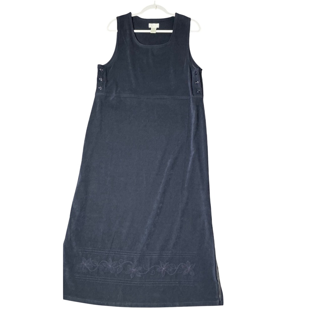 Christopher & Banks Womens Navy Blue Faux Suede Embroidered Jumper Dress Large